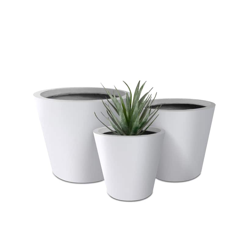 Kante Pure White Round Lightweight Concrete/Fiberglass Planters with Drainage Holes (Set of 3
