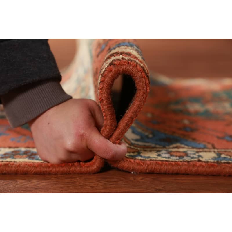 Hand Knotted Oriental 100% Wool Carpet Traditional Geometric Oranges & Rust Kazak Runner Rug - 9' 10'' X 2' 7''