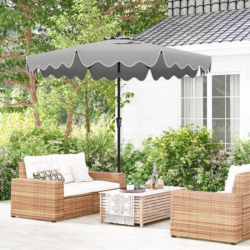 Large 9x8 Feet Polyester Fabric Outdoor Patio Umbrella with Wind Vent and Push Button Tilt Crank Handle