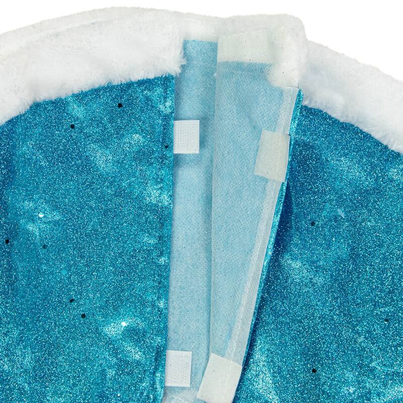 20" Blue Glittered Mini Christmas Tree Skirt with Fur Trim - 20