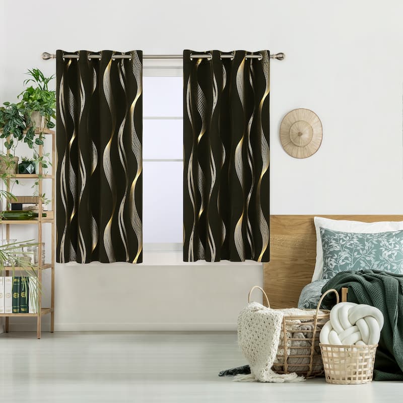 Deconovo Gold Wave 52 Width Curtain (2 Panel) - 52x54 Inch - Black