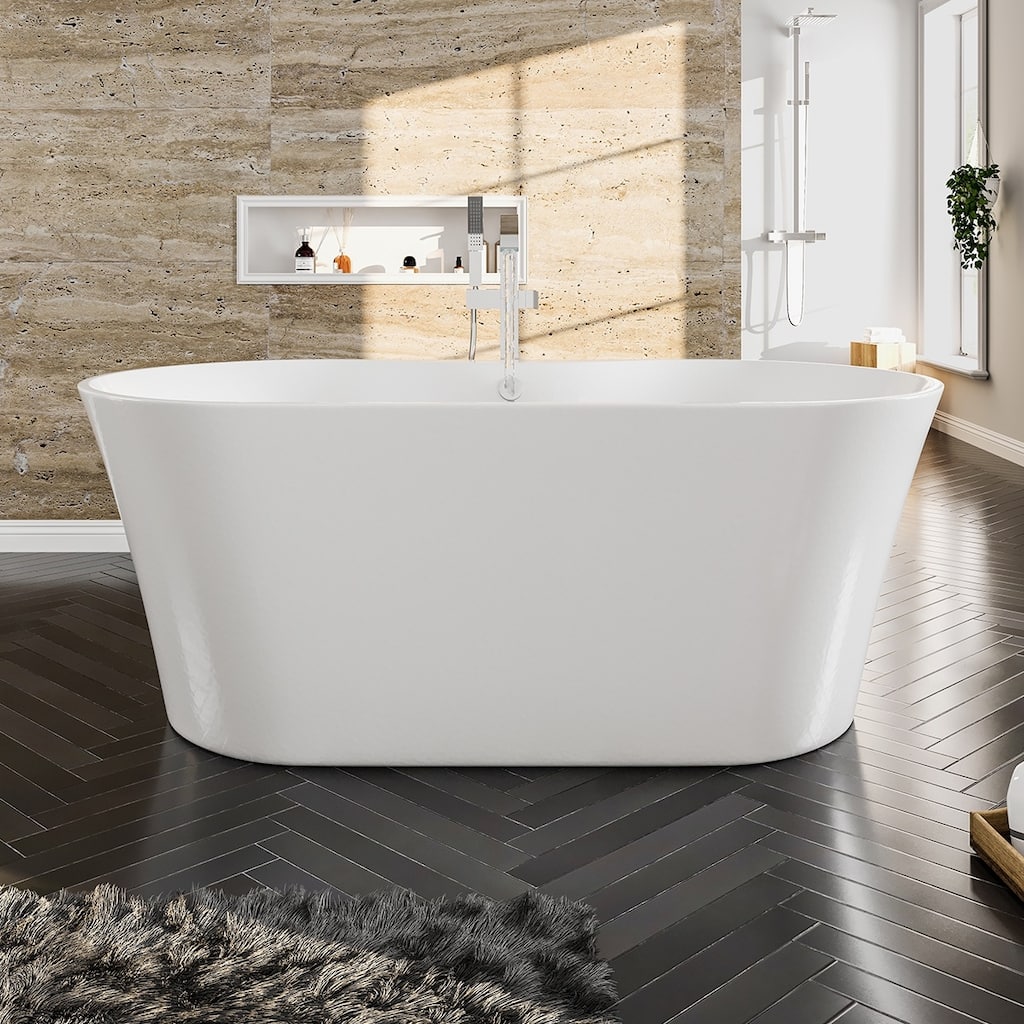 Eviva Emely 60" Glossy White Oval Acrylic Freestanding Bathtub