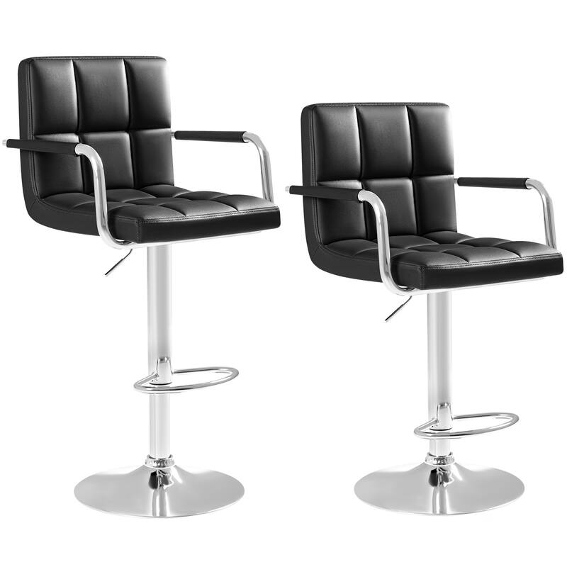 Furniwell Bar Stools Set of 2 Modern Height Adjustable Kitchen Swivel Barstool with Armrest - N/A