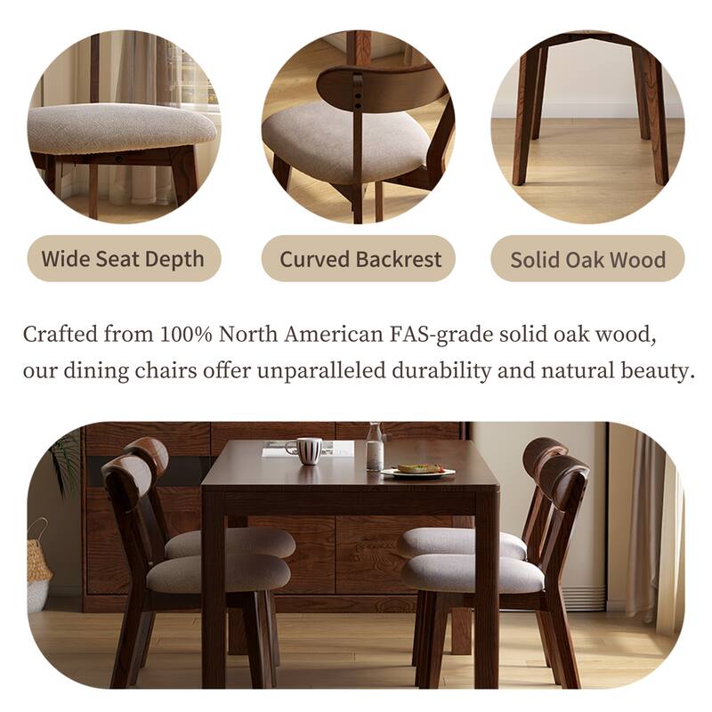 Solid Oak Dining Chairs with Upholstered Seats, Ergonomic, Set of 2/4