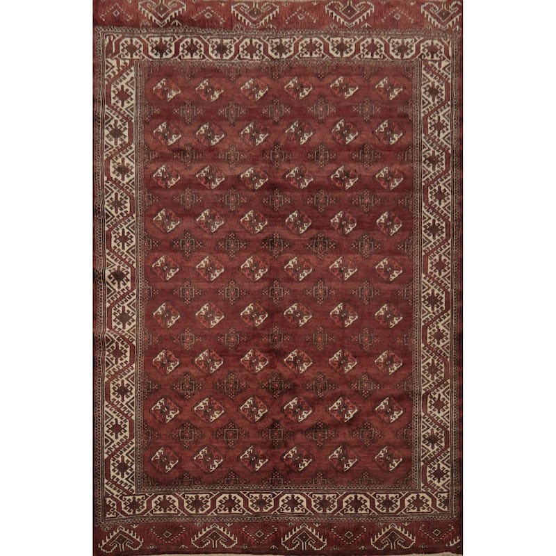 Hand Knotted Oriental 100% Wool Carpet Traditional Geometric Red Bokhara Area Rug - 9' 7'' X 7' 1''