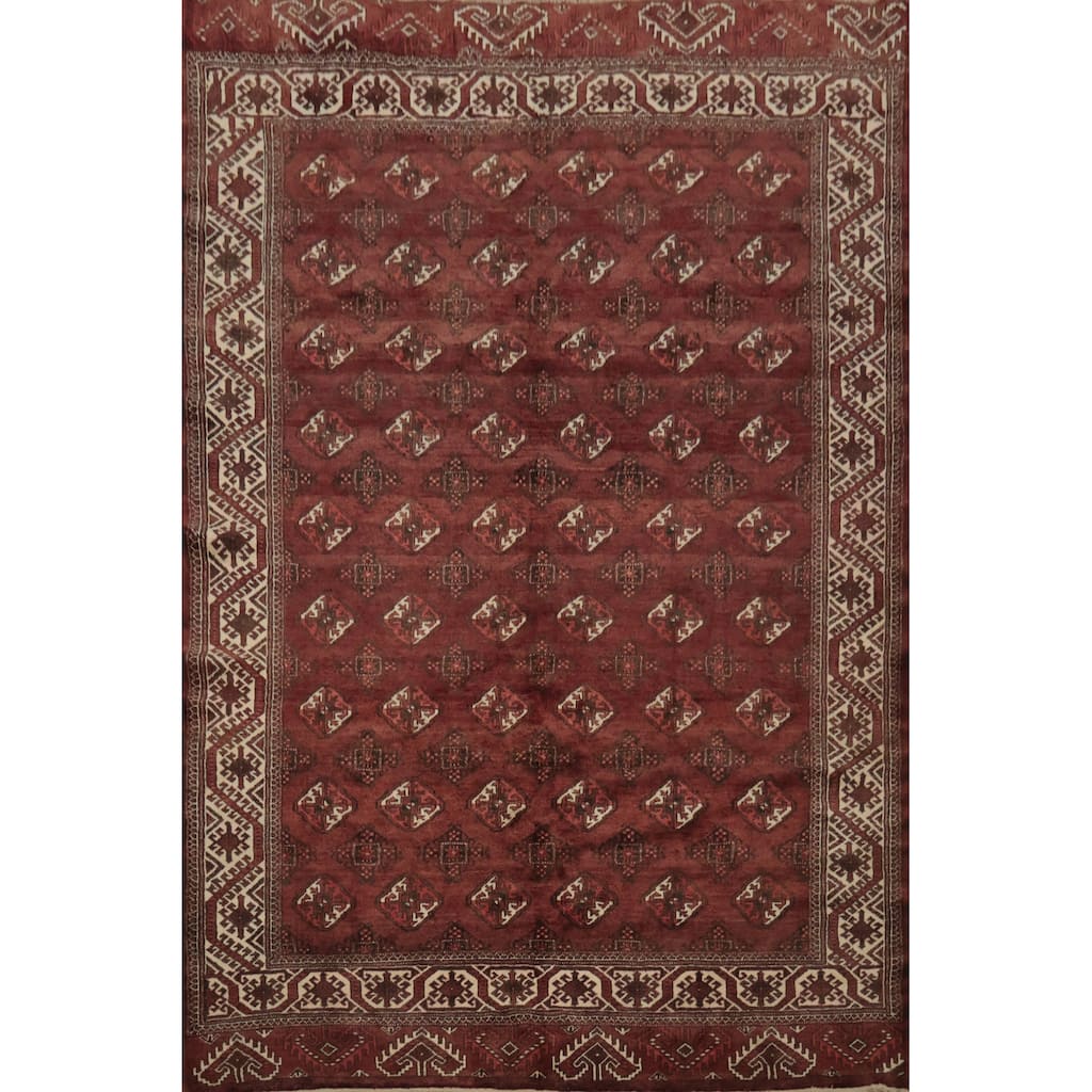 Hand Knotted Oriental 100% Wool Carpet Traditional Geometric Red Bokhara Area Rug - 9' 7'' X 7' 1''