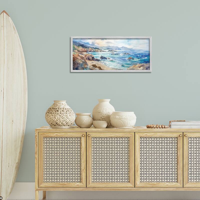 Stupell Blue Toned Beach Edge Framed Giclee Art Design By Heidi Kuntz