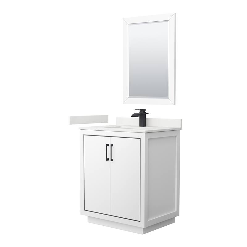 Wyndham Collection WCF111130S-QTZ-UNSM24 Icon 30" Free Standing Single - White / White Quartz Top / Matte Black Hardware