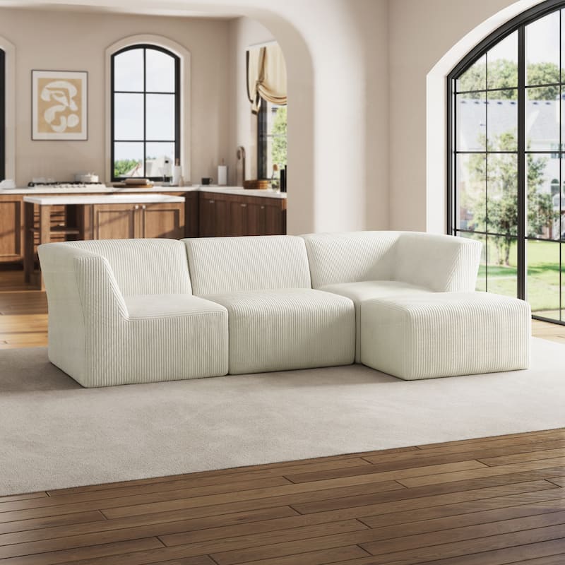 106" W Corduroy Fully Sponge Molded Modular Sectional Sofa