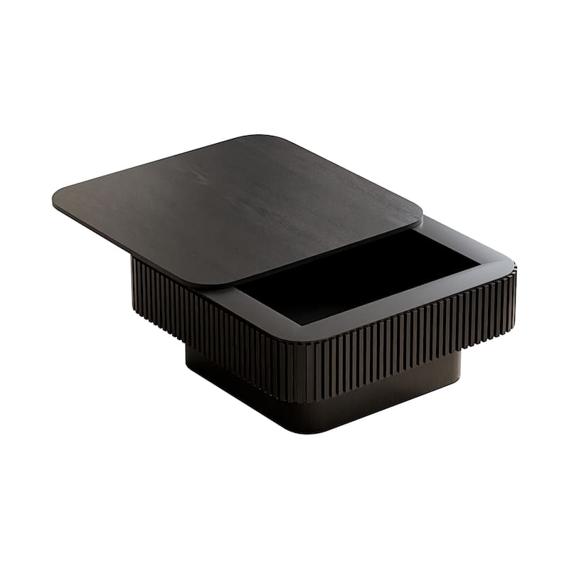 Modern 31.5" Square Coffee Table with Storage Solid Wood Veneered Accent Table for Living Room or Bedroom