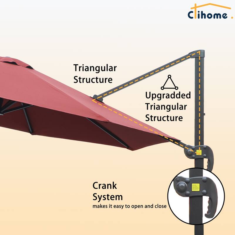 Clihome 11Ft Cantilever Umbrella With Crank And Base