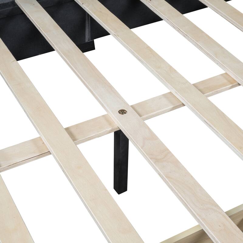 L-Shaped Backrest Daybed Upholstered Daybed Frame Classic Wood Slats Design with 2 Storage Drawers - Full Size - Grey