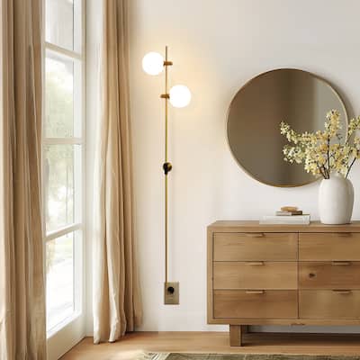 Brightech Equinox 2-Light Antique Brass LED Wall Sconce with 2 Adjustable Heads