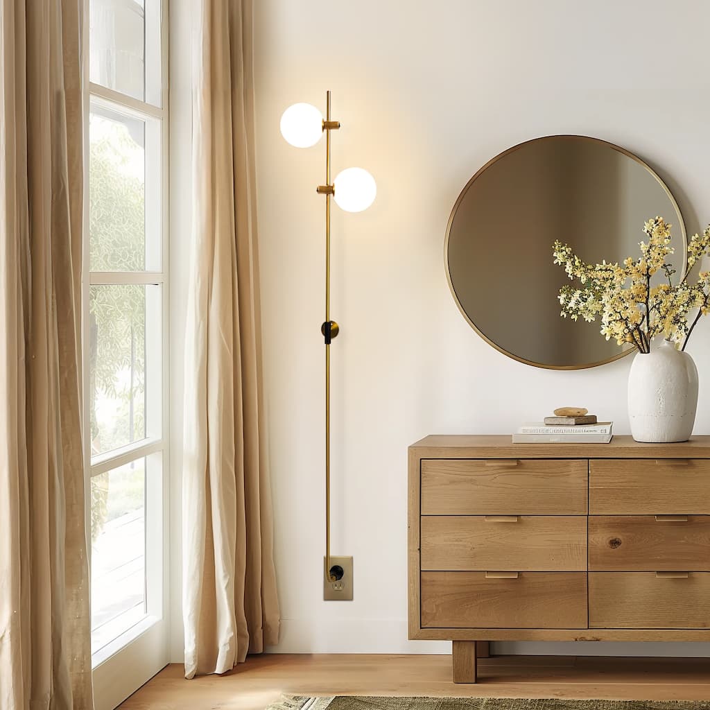 Brightech Equinox 2-Light Antique Brass LED Wall Sconce with 2 Adjustable Heads