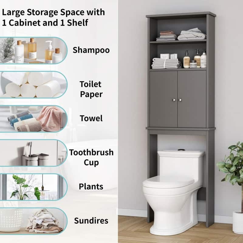 Over The Toilet Storage Cabinet,2 Open Shelves - 8.5"D x 23.6"W x 74.8"H