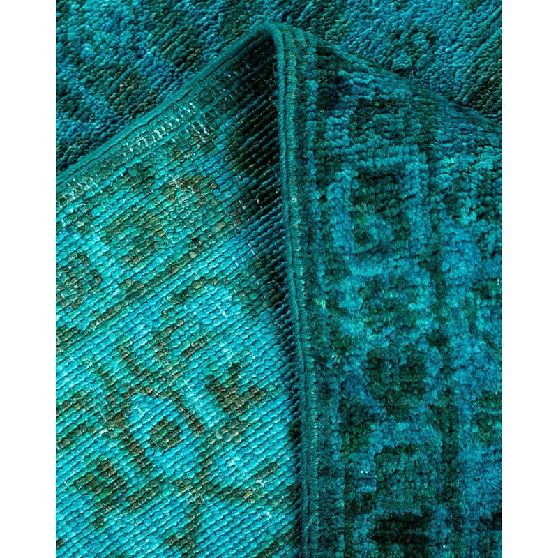 Overton Hand Knotted Wool Vintage Inspired Modern Contemporary Overdyed Blue Runner Rug - 3' 2" x 15' 1"