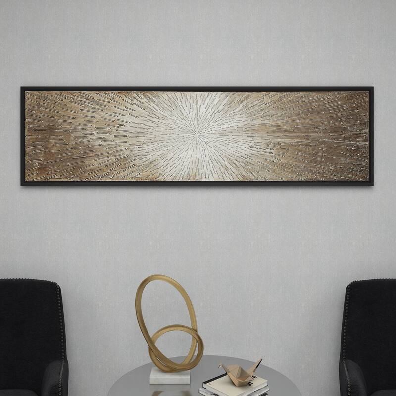 Canvas Starburst Radial Living Room Framed Wall Art with Black or Brown Frame - Brown or Gray - Roche River Decor