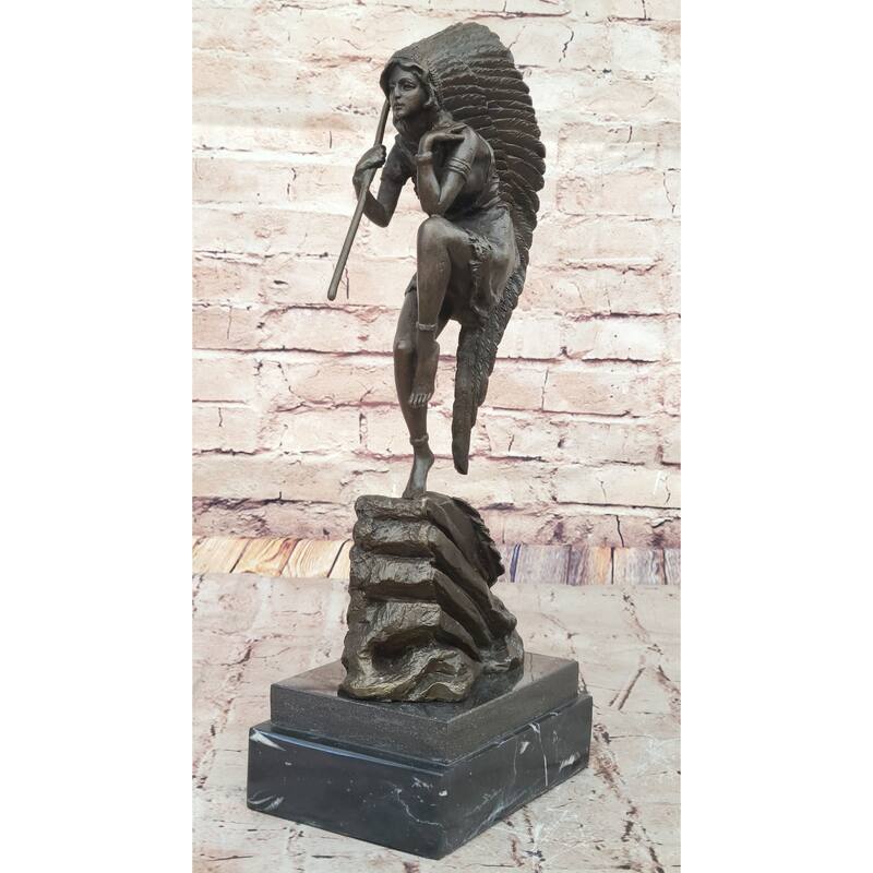 Native American Indian Woman Tribal Medicine Dance Shaman Bronze Sculpture Decor
