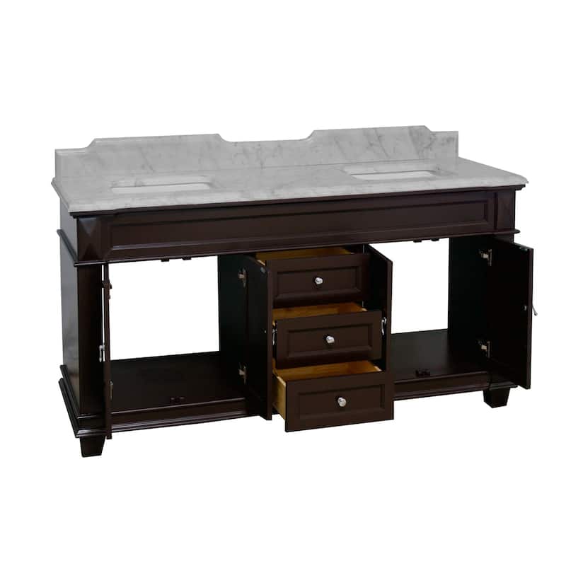 KitchenBathCollection Elizabeth 72" Double Bathroom Vanity with Carrara Marble Top