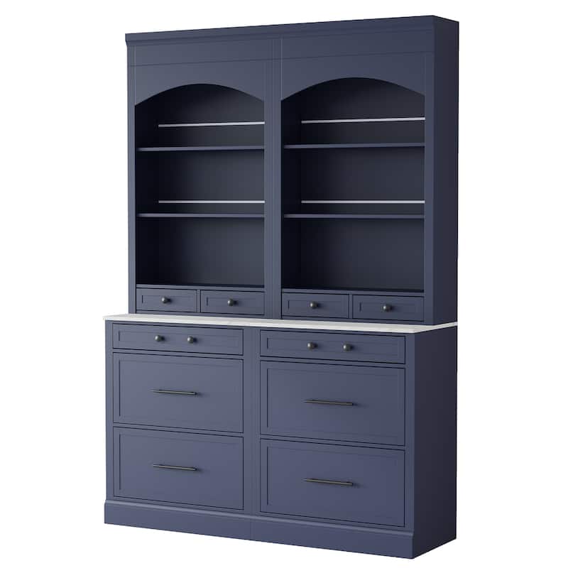 Modern Kitchen Pantry, Freestanding Tall Kitchen Hutch, Cupboard Cabinet with 5 Storage Drawers and Adjustable Shelf, Set of 2