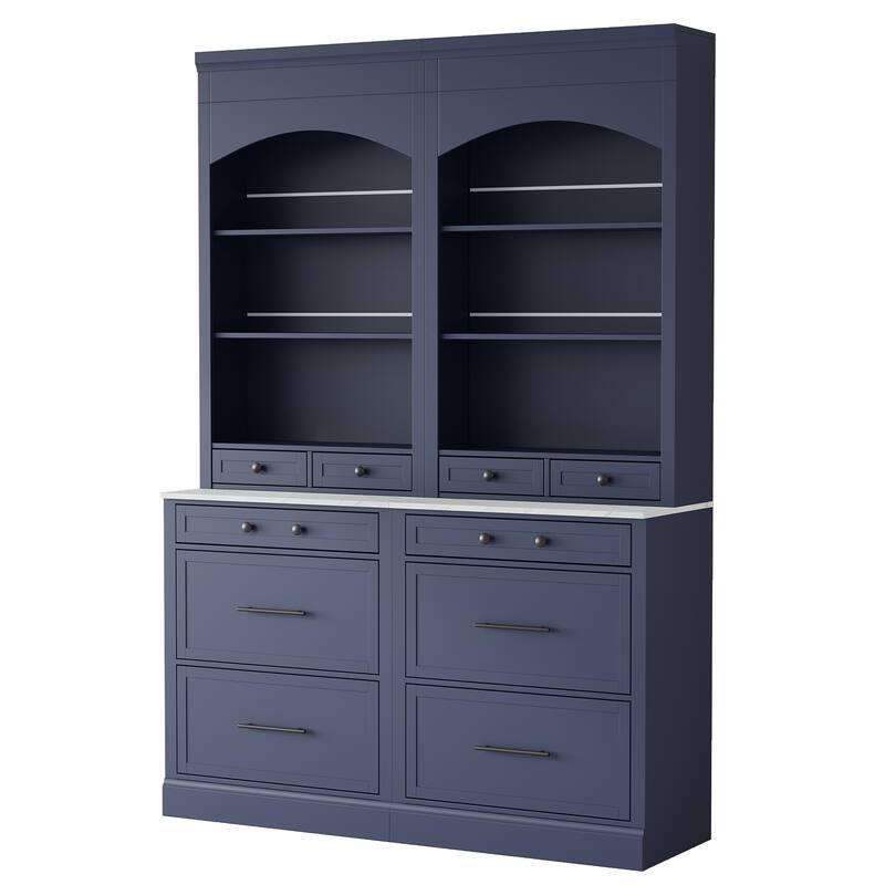 Roomfitters 83.7" Tall Kitchen Pantry with Faux Marble Top, 5 storage unitss and Adjustable Shelf, Freestanding Cabinet