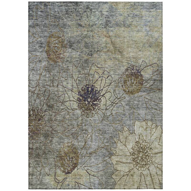 Machine Washable Indoor/ Outdoor Contemporary Floral Chantille Rug