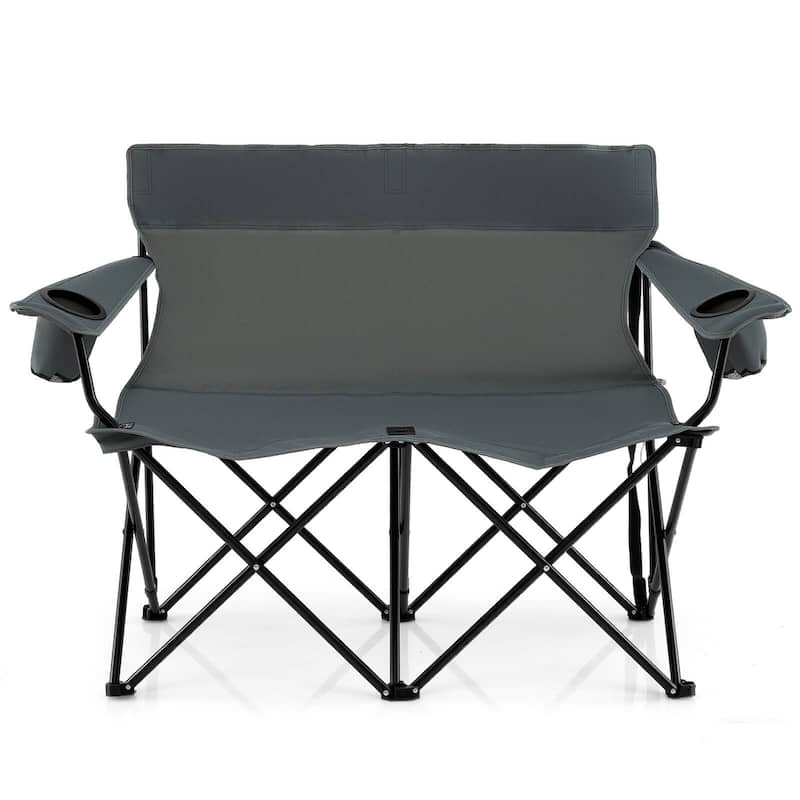 Costway 2-Person Outdoor Folding Loveseat with Cup Holders Armrests