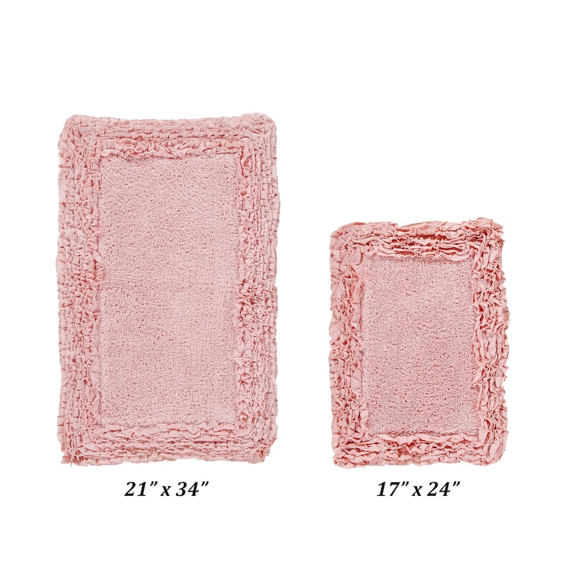 Better Trends Shaggy Border Collection Bathroom Rug -100% Cotton Tufted, Non-Skid Spray Latex Backing, Machine Washable Bath Mat - 2 Piece Set (17" x 24" | 21" x 34") - Pink