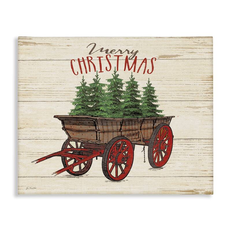 Stupell Merry Christmas Tree Wagon Stretched Canvas Wall Art - Multi-Color - 24 x 30