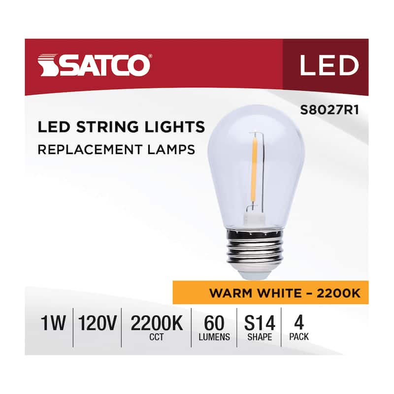S14 LED String Light Replacement Lamp Medium Base 2200K Clear 4-Pack