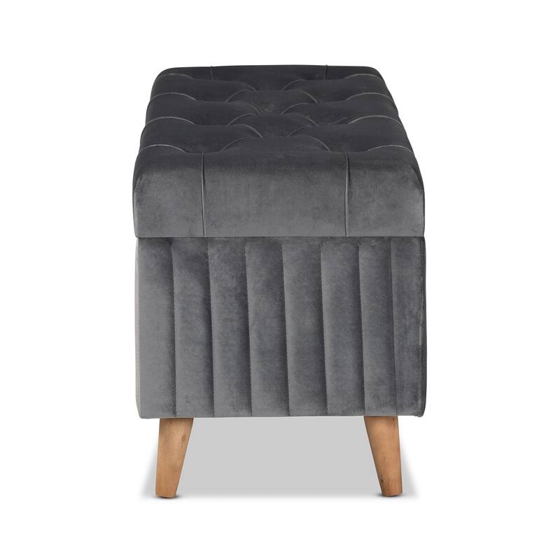 Hanley Modern and Contemporary Velvet Fabric and Wood Storage Ottoman