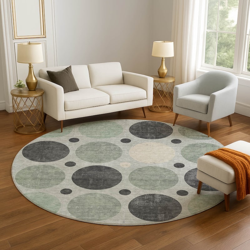 Premium Washable Super Soft Casual Circles Mayfield Rug - Sage - 8' x 8'