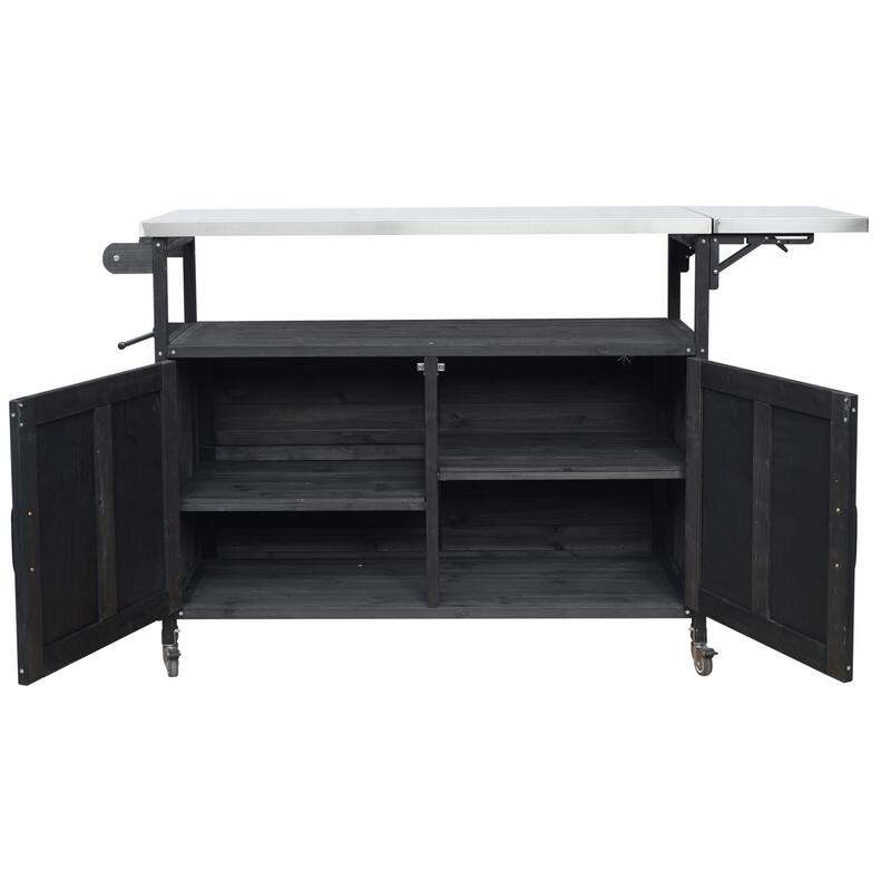 Foldable Outdoor Mobile Portable Kitchen Island Cart with Lockable Wheels, Storage Cabinet and Towel Rack