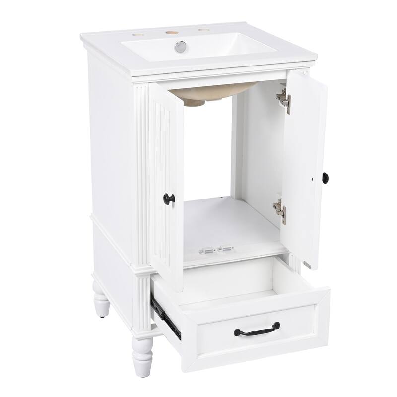 Bathroom Vanity with Sink, Bathroom Cabinet with Two Doors, Magnetic Door Stopper and Adiustable Foot Pads, A Drawer