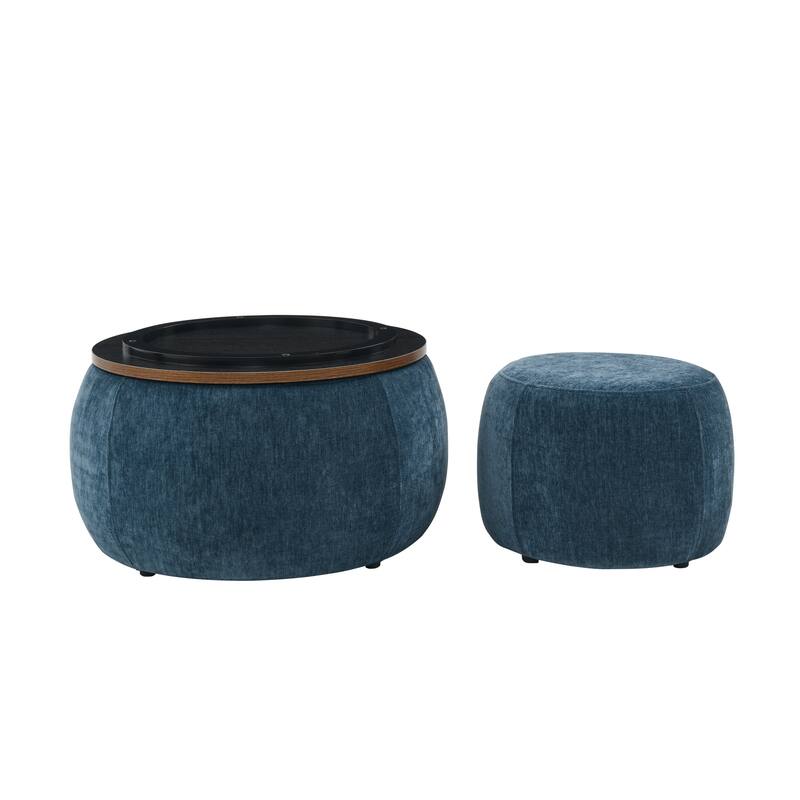 Woven Rattan Upholstered Ottoman with Storage and 2 in 1 Function