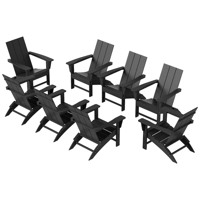 Shoreside Modern Poly Folding Eco-Friendly All Weather Adirondack Chair (Set of 8)