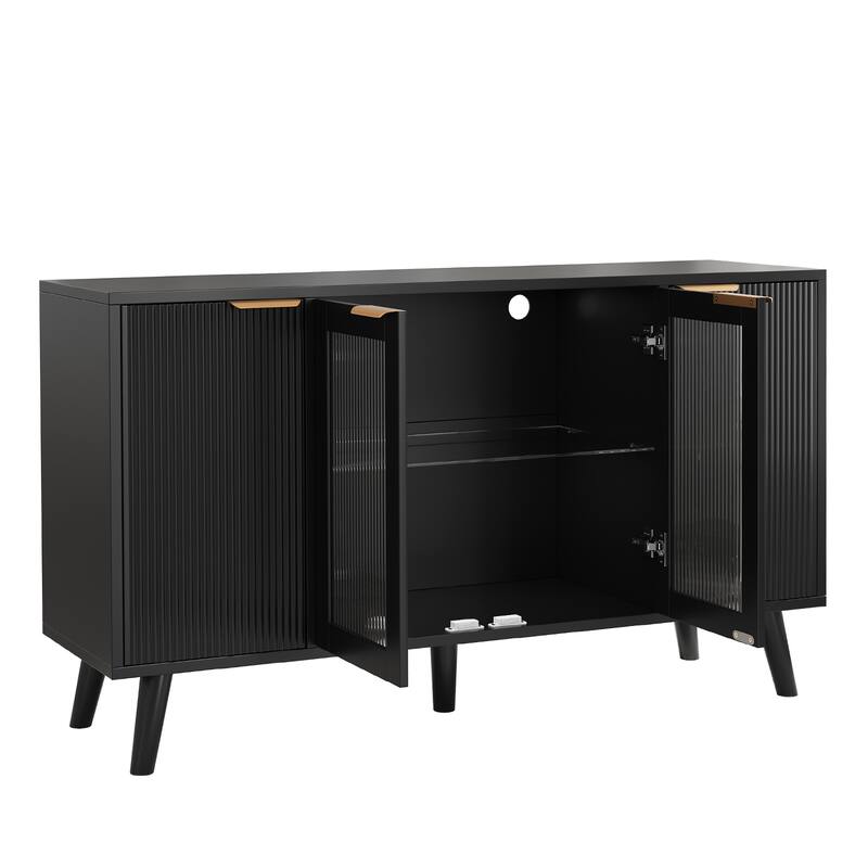 Meyreso Kitchen Sideboard Storage Cabinet with LED Light, 4 Doors