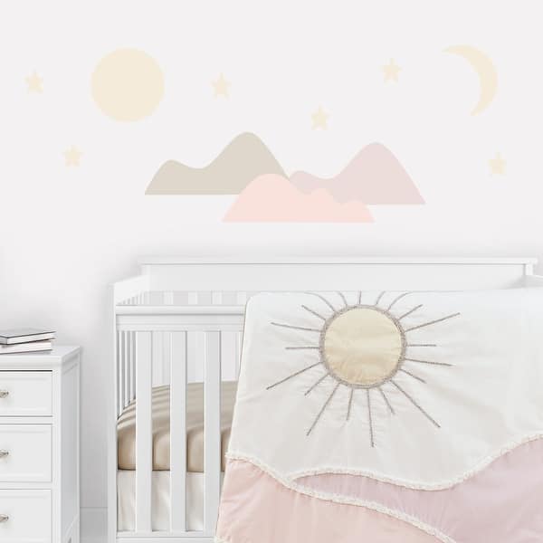 slide 2 of 4, Boho Desert Sun Wall Decal Stickers Art Nursery Decor (Set of 4) - Blush Pink Mauve Gold Taupe Bohemian Mountain Nature Outdoors