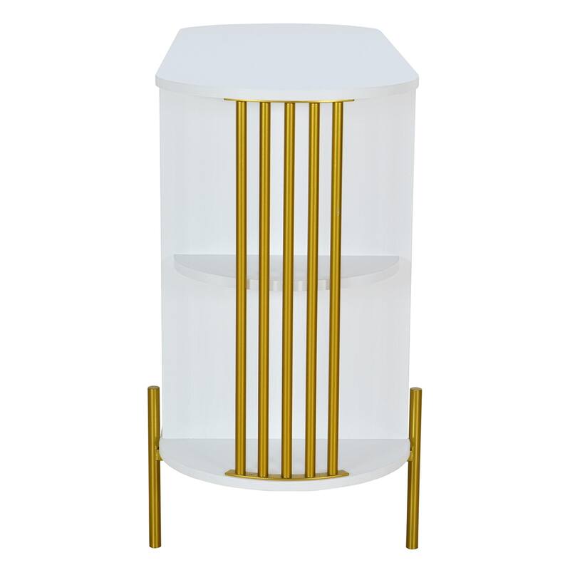 2 Door Wood Curved Cabinet with Gold Trim and Doors