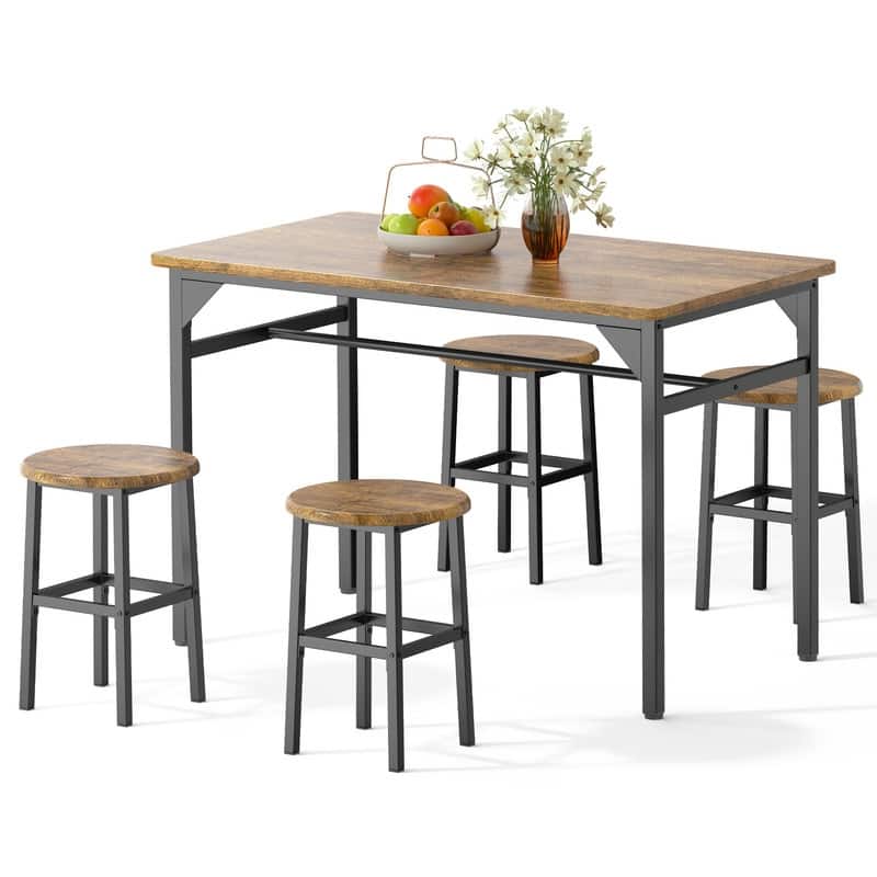 5-Piece Kitchen High Bar Dining Table and Chair Set for Pub and Dining Room