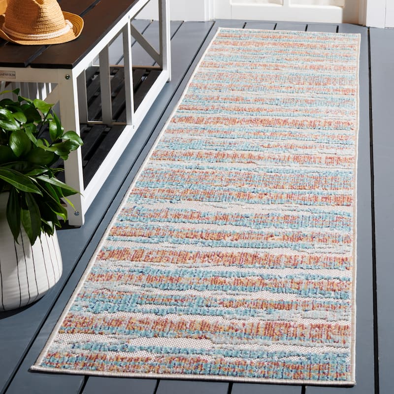 SAFAVIEH Cabana Enara Indoor/ Outdoor Boho Rug - 2'2" x 9' Runner - Aqua/Pink