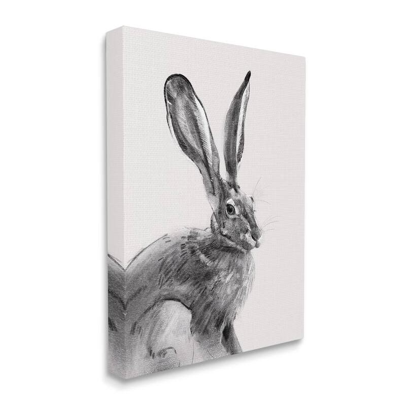 Stupell Resting Wild Hare Portrait Bold Face Rabbit Illustration Canvas Wall Art - Grey