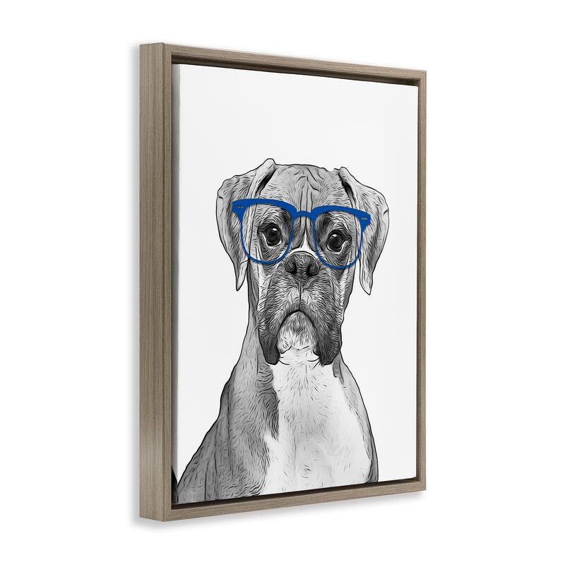 Stupell Fun Boxer Dog Wearing Glasses Framed Floater Canvas Wall Art by Annalisa Latella