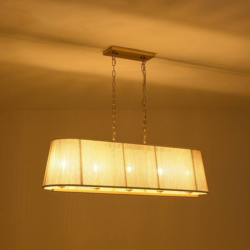 Woven Ivory String Cage 5-Light Linear Kitchen Island Chandelier