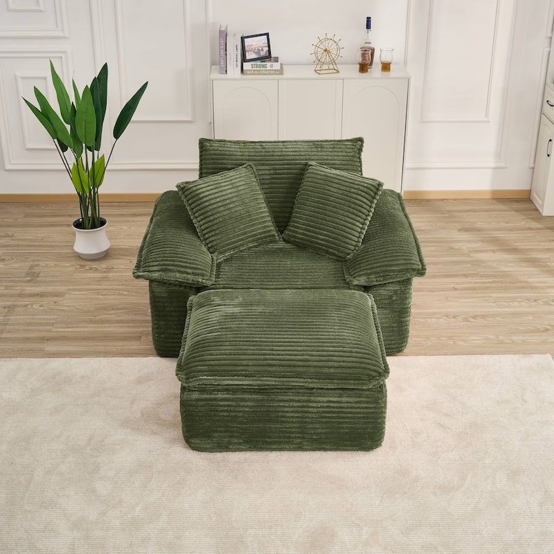 Rossetta Modern Modular Luxurious Corduroy-Fleece Fabric Double-Layer Cushion Design Deep Seat Sofa with 1 Ottoman