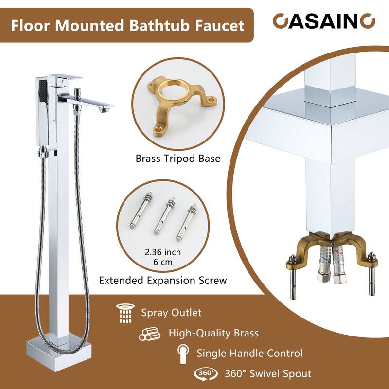 CASAINC Single-Handle Freestanding Floor-Mount Roman Tub Faucet Bathtub Filler with Hand Shower