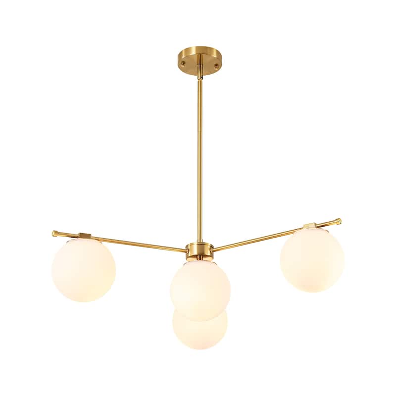 4-Light Mid-Century Modern Gold Metal Globe Pendant Light - Frosted Glass Sphere Fixture for Dining Room - 4 Light