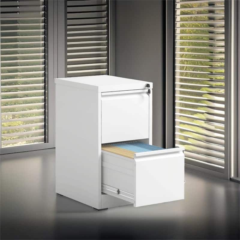 2 Drawer Metal Vertical File Cabinet with Lock - White