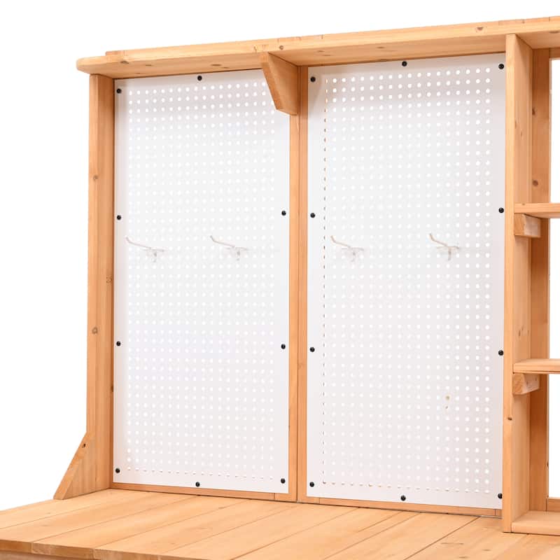 Roomfitters Fir Wood Potting Bench with Hutch, 4 Shelves, storage units, Cabinet & Pegboard Hooks, Outdoor Garden Work Table