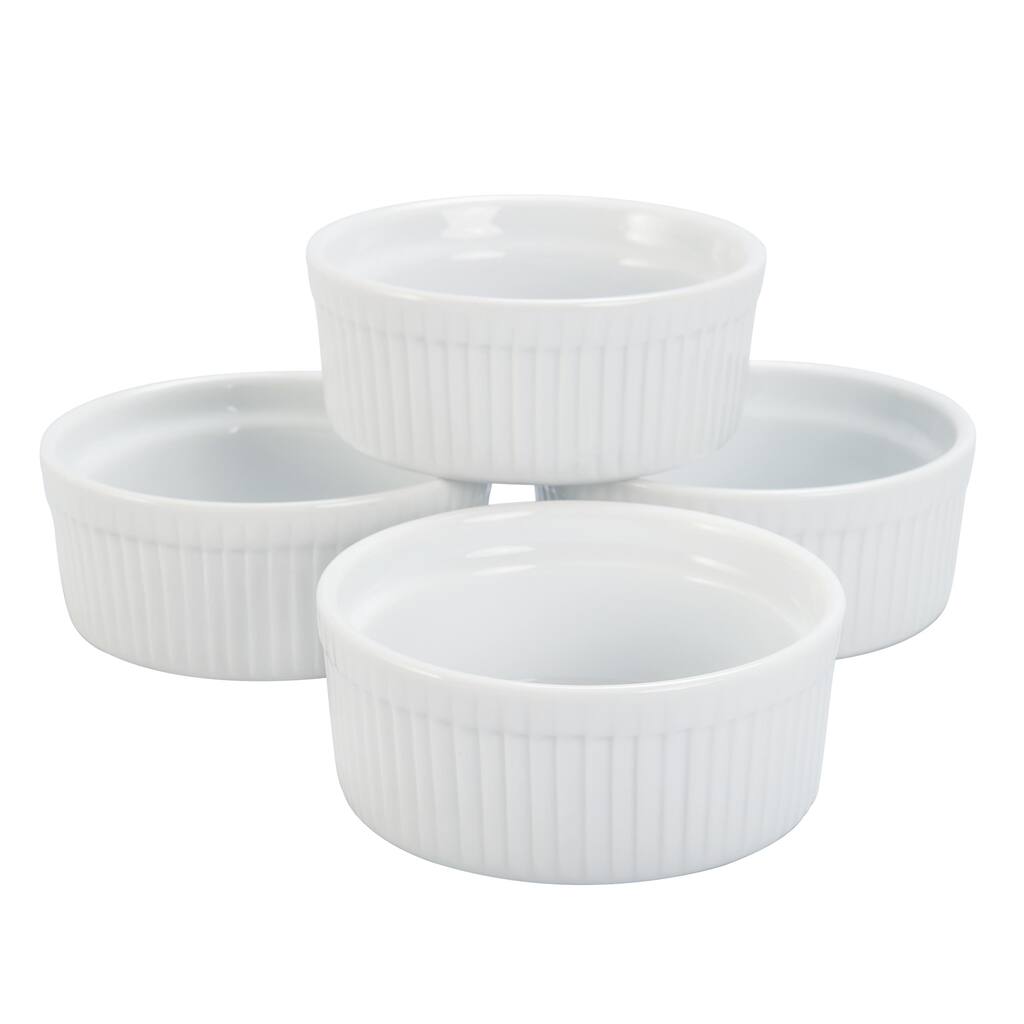 BIA Cordon Bleu Porcelain, Set of 4, Individual Souffle Ramekins, 4.5", 10-Ounce, White